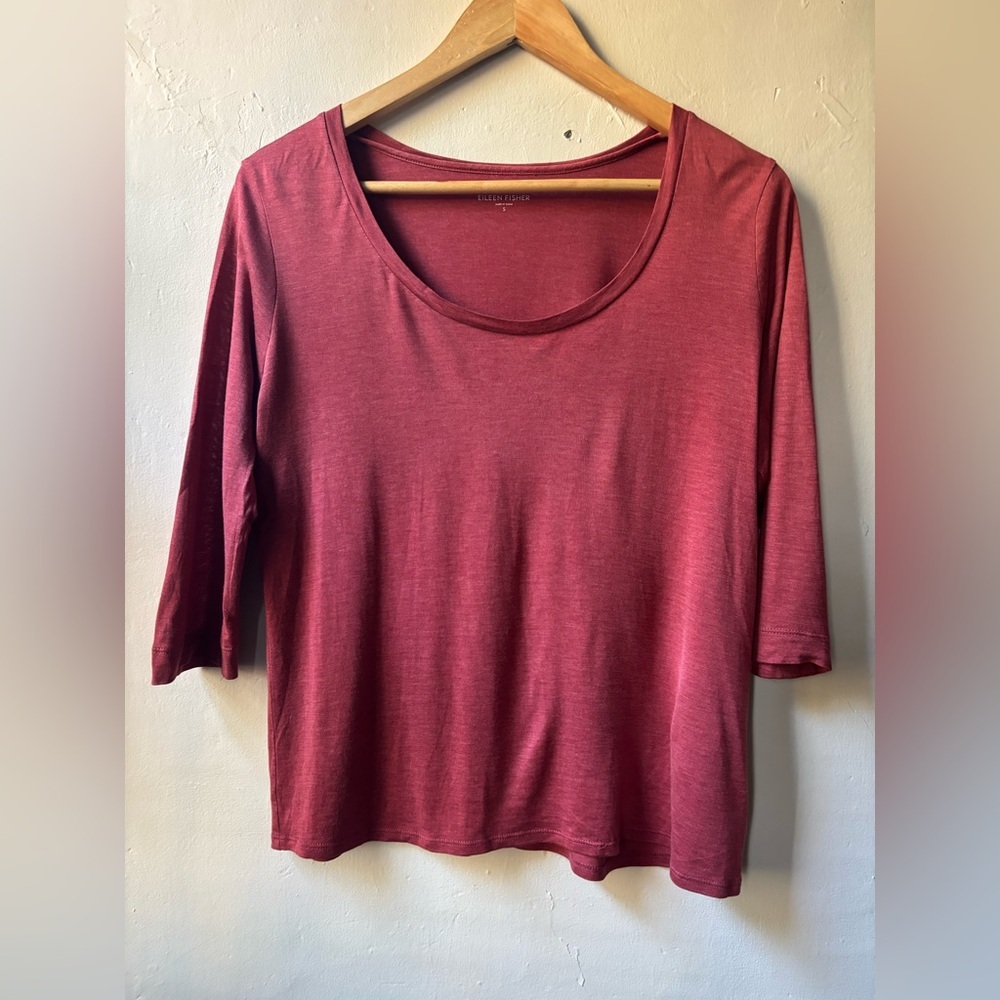 Eileen Fisher Red 3/4 Sleeve Top Silk Blend